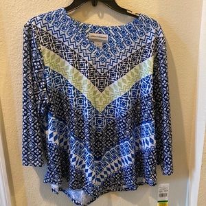 alfred dunner blue green blouse petite large never worn